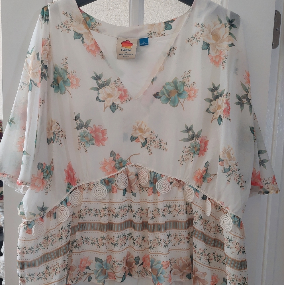 Farm Rio for Anthropologie Floral Blouse, EUC Size XL